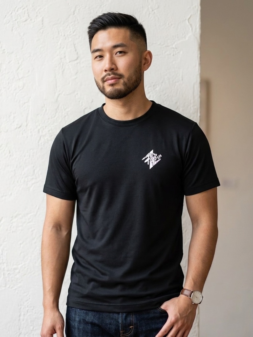 Glimmer Mens Size Medium Black Short Sleeve Crew Neck Logo Zen Active Wear Japan